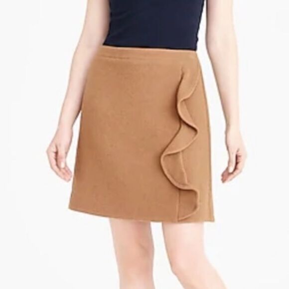 J. CREW MERCANTILE Ruffle Front Wool Blend Black Mini Skirt 2 - Picture 4 of 4